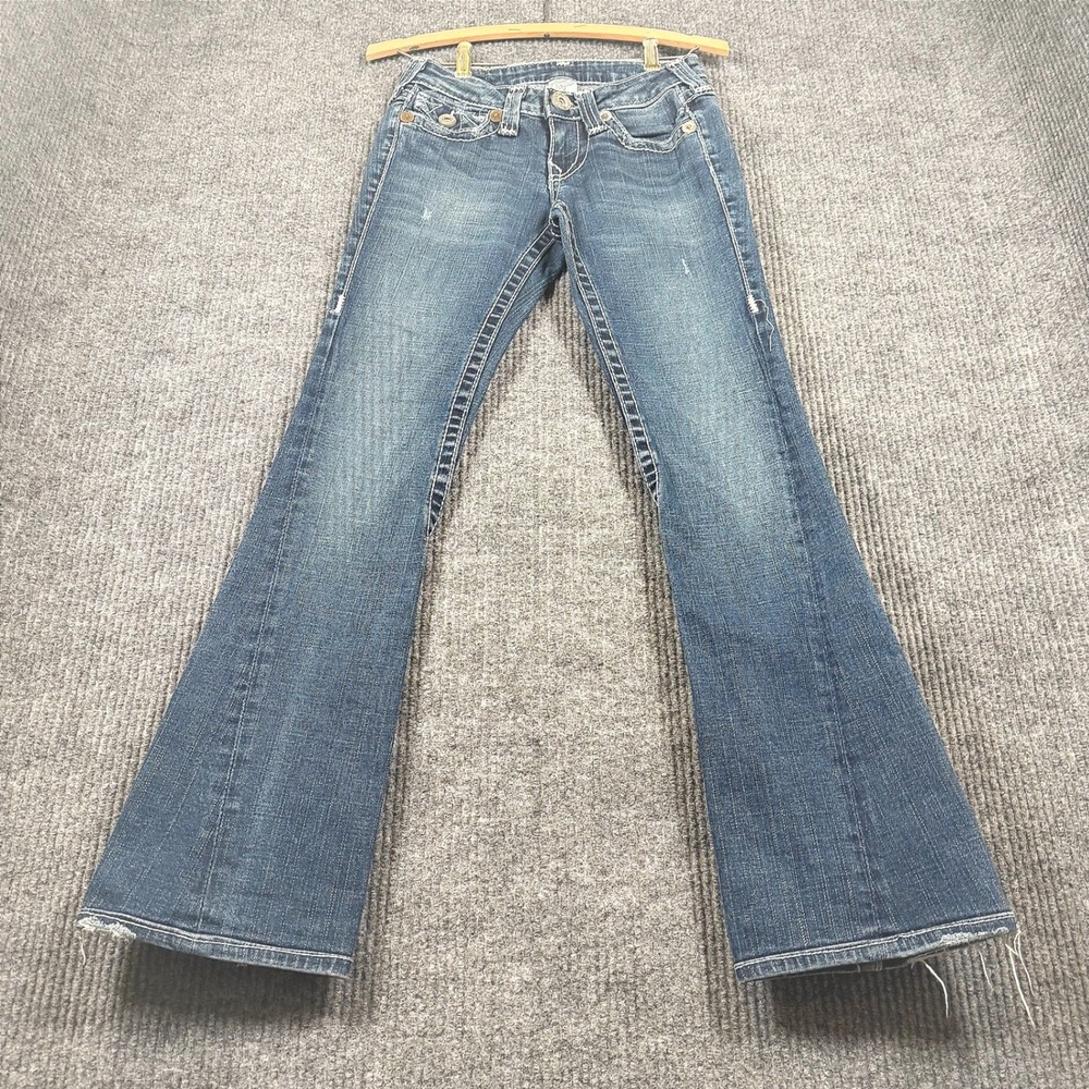 Y2K True Religion Joey Big T Jeans 25 Flare Huge Ornate Buttons Low Rise USA